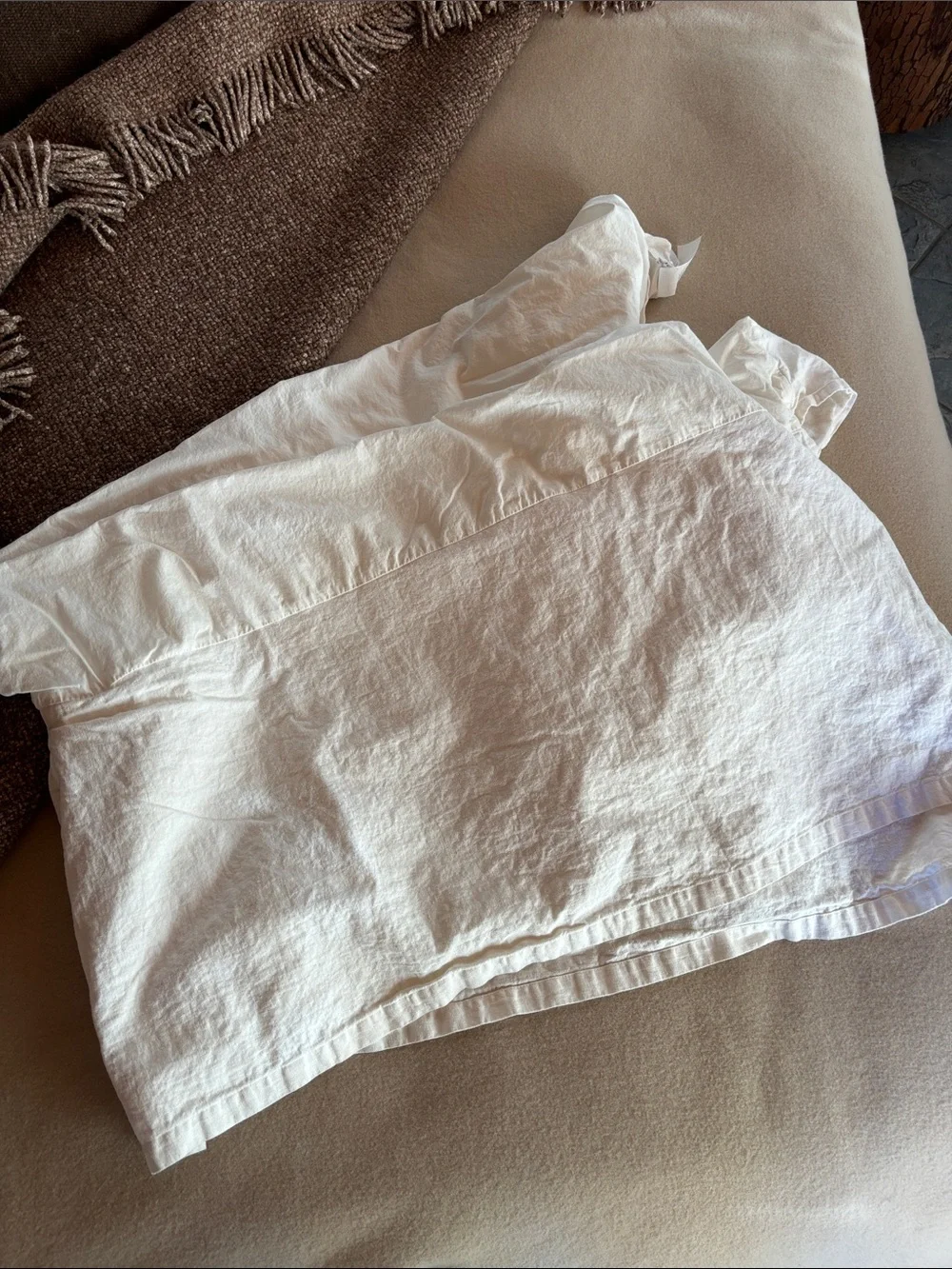 Pottery Barn Cream Ruffled Linen Bed Skirt